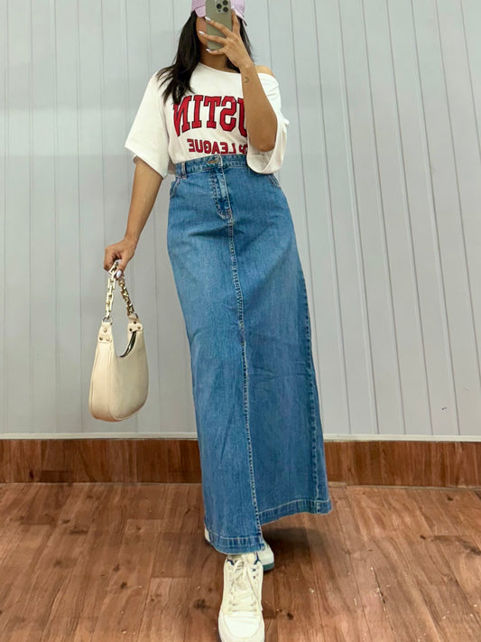 S69-34 Front Slit Denim Skirt