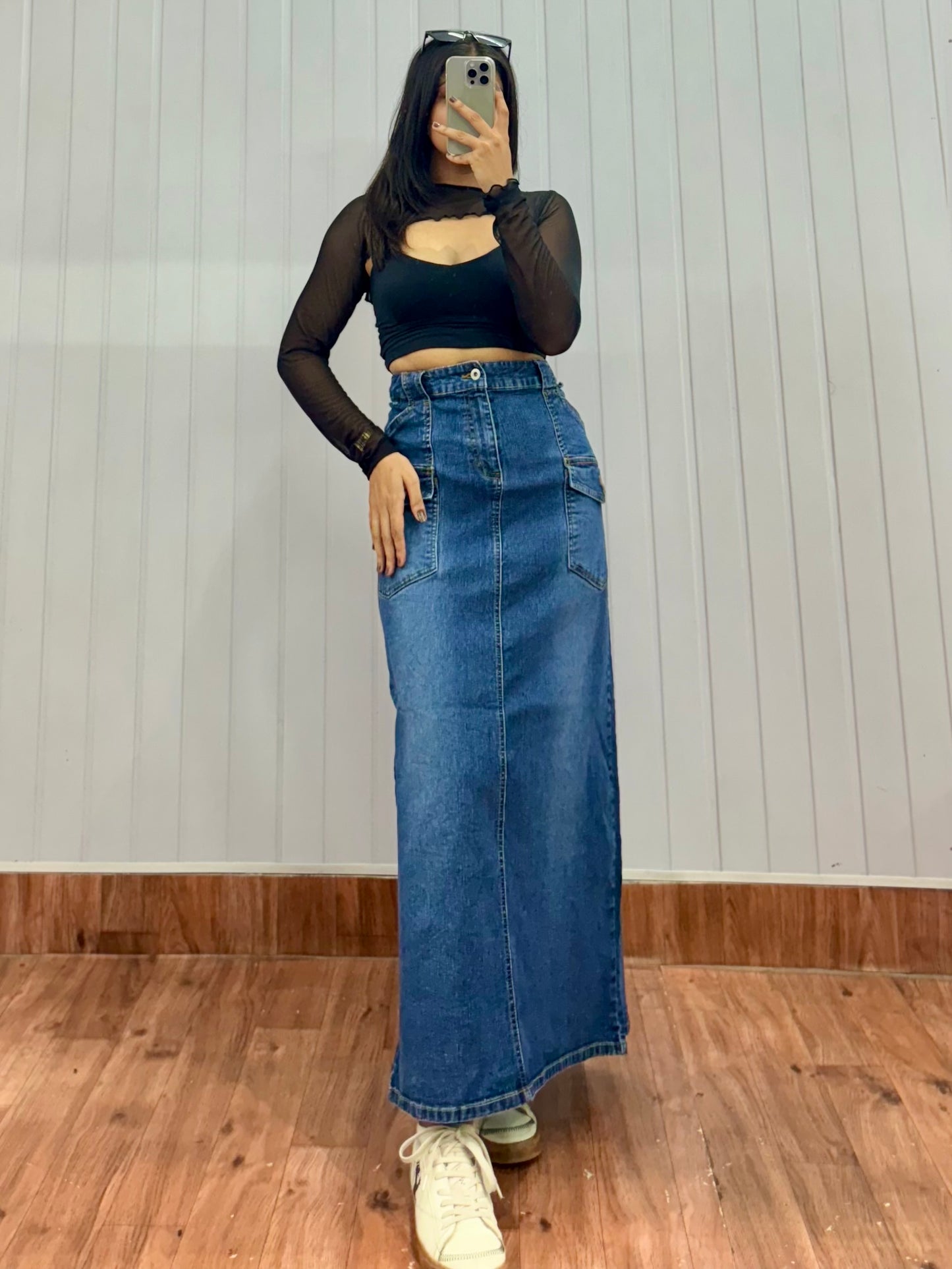 S18-34 Long Denim Skirt