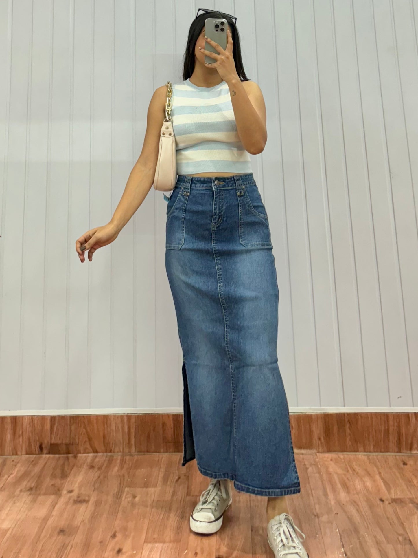 S48-28 Denim Long Skirt