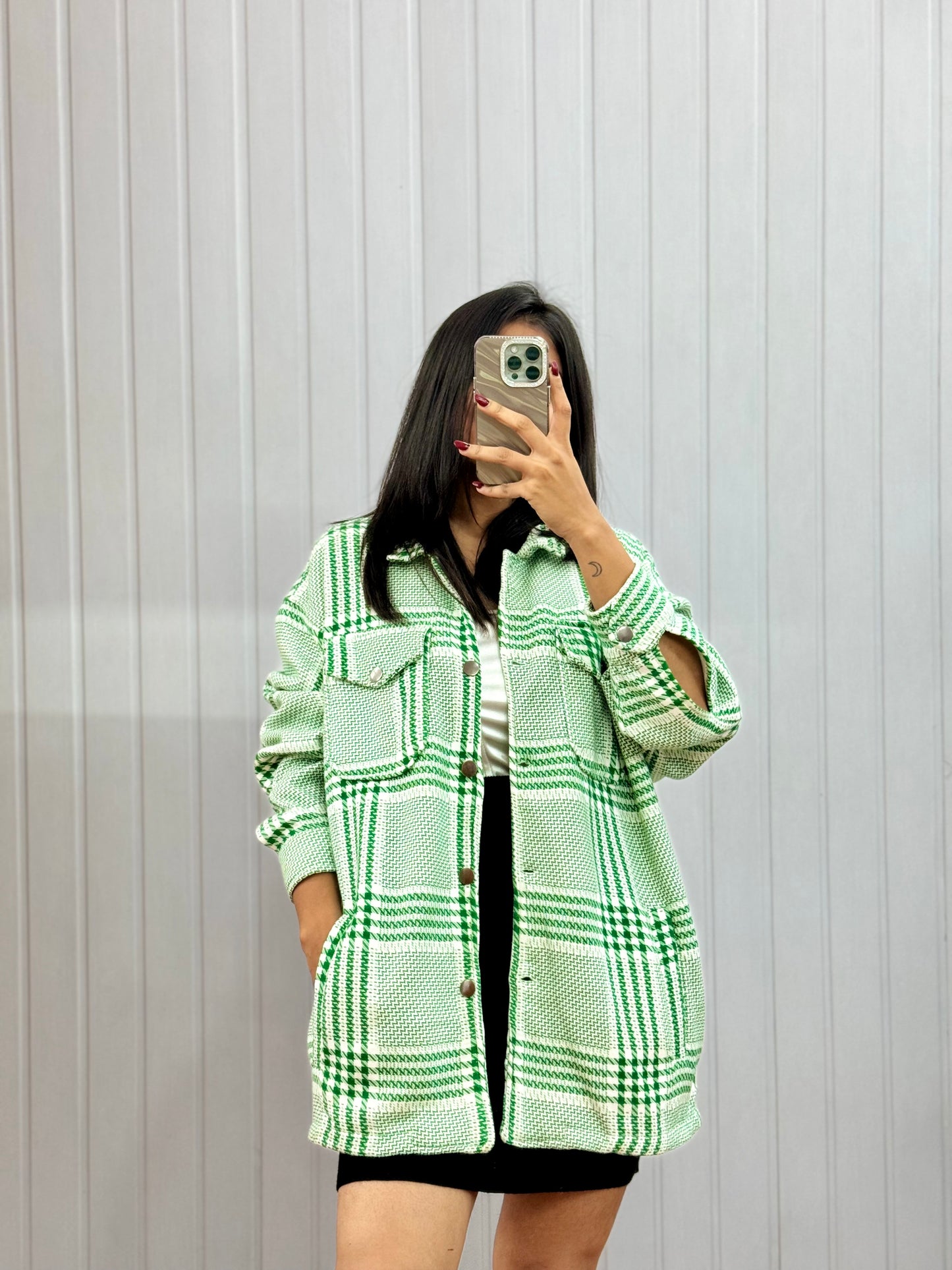 J161-Green Gingham Shacket