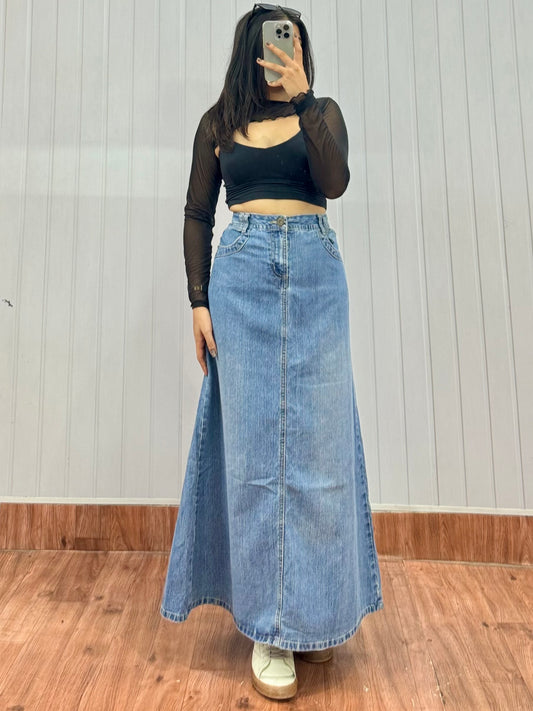 S10-32 Long Denim Skirt