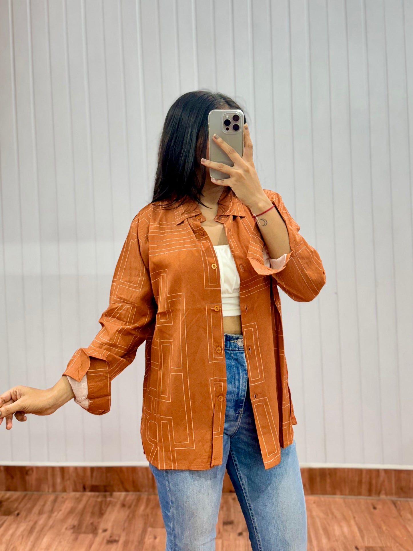 S24-Rust Printed Shirt