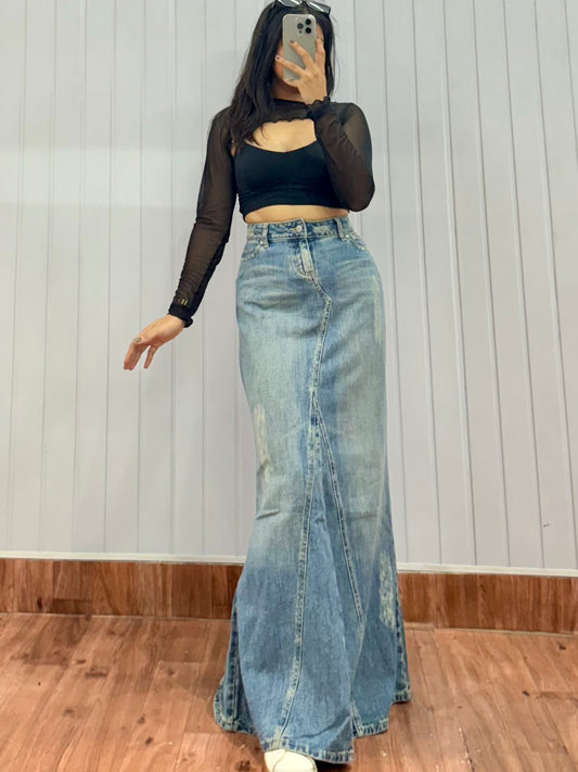 S16-30 Fishcut Denim Long Skirt