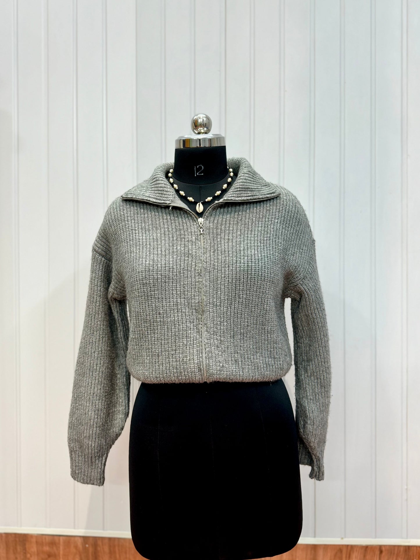 ST02-Grey Zipper Sweater