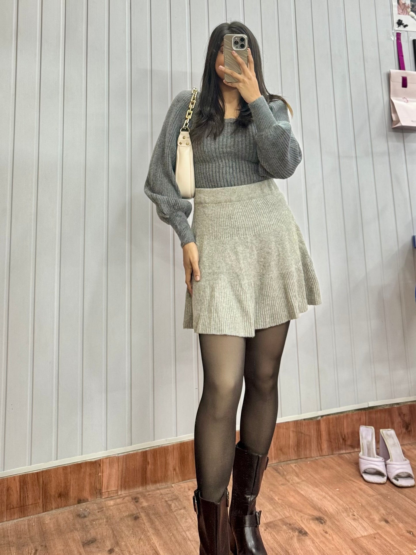 Grey Skater Mini Skirt