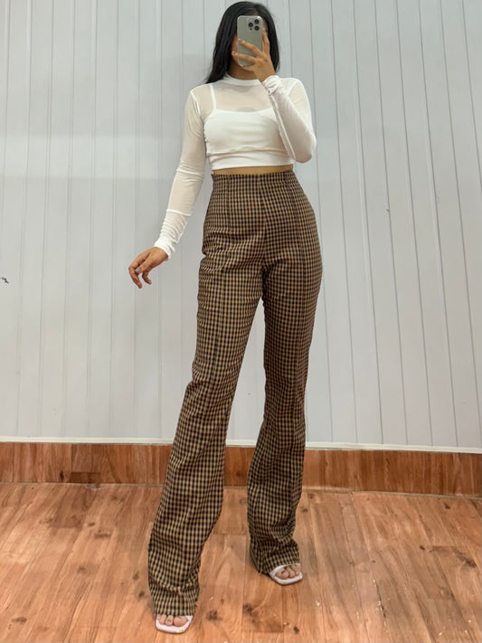 T05-28 Gingham Bootcut Trousers