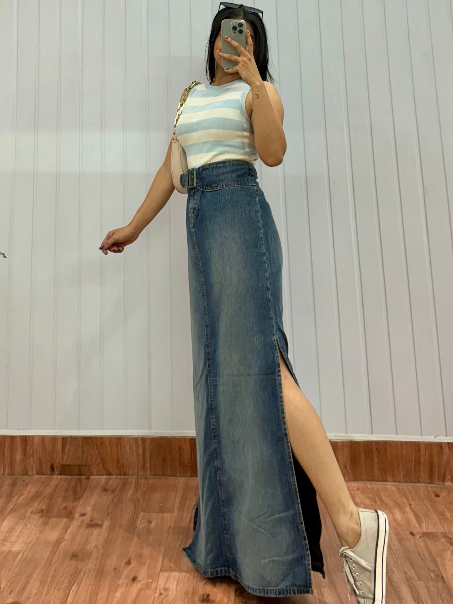 S49-34 Vintage Long Denim Skirt